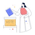 Woman putting vote paper into ballot box. Concept of election, voting, democratic and politic Royalty Free Stock Photo
