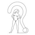 Woman with question mark,one line art,hand drawn asking sign continuous contour,idea continuous contour,minimalist design.Query Royalty Free Stock Photo