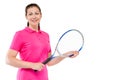 Woman with racket for tennis and space for inscription Royalty Free Stock Photo