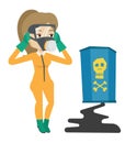 Woman in radiation protective suit.