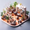 Beautiful elegant isometric office nature lovers office with plants and happy people