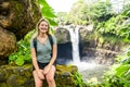 A Woman at The Rainbow Falls, Hilo, Wailuku River State Park, Big Island, Hawaii Royalty Free Stock Photo