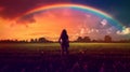 woman in rainbow field. Generative AI