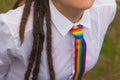 Woman with a rainbow tie Royalty Free Stock Photo