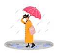 Woman in raincoat flat color vector faceless character