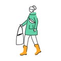 Woman in raincoat flat contour vector illustration