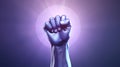 Woman raises purple hand high, feminist protest for equal rights. Generative AI