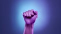 Woman raises purple hand high, feminist protest for equal rights. Generative AI