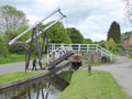 Raising lift bridge over canal Royalty Free Stock Photo