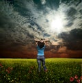 Woman and rapeseed field Royalty Free Stock Photo