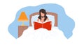 Woman Read Book In Bedroom Before Bedtime Vector