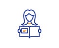 Woman read a Book line icon. Education symbol. Vector Royalty Free Stock Photo