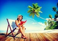 Woman Reading on Beach Relaxation Resting Concept Royalty Free Stock Photo