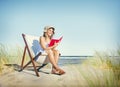 Woman Reading Book at Beach Relaxation Concept Royalty Free Stock Photo