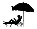 Woman reading a book on the beach silhouette. Royalty Free Stock Photo