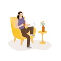 Woman reading book and drinking hot tea or coffee flat color vector faceless character on white background. Female relaxing at Royalty Free Stock Photo