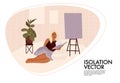Woman reading book at home. Quarantine coronavirus Isolation activity. Cartoon vector character. Person with book, smart student,
