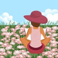 Woman reading book outdoors. Woman relaxing on field. Summer and spring background Royalty Free Stock Photo