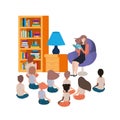 Woman with reading book in the sofa and children Royalty Free Stock Photo