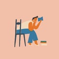 Woman reading Books siting in the chair. Read more books illustration. Book lovers in bookstore concept.