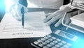 Woman reading a car purchase contract; multiple exposure Royalty Free Stock Photo