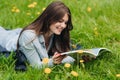 Woman reading on grass in park Royalty Free Stock Photo