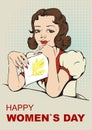 Woman reading letter. Retro greeting card on March 8. International womens day Royalty Free Stock Photo