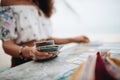 Woman is reading Tarot cards at the beach Royalty Free Stock Photo