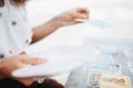 Woman is reading Tarot cards at the beach Royalty Free Stock Photo