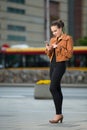 Woman reading a text message on a mobile phone Royalty Free Stock Photo