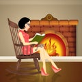 Woman reads the book in front of the fire