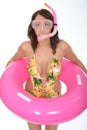 Woman Ready for Her Vacation Holidays Wearing Snorkel with a Rubber Ring