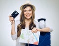 Woman ready to holiday with camera, paper map