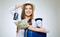 Woman ready to holiday with camera, paper map