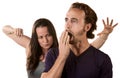 Woman Ready to Punch Yawning Man Royalty Free Stock Photo