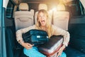 Woman is ready to travel with baggages in hand