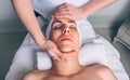 Woman receiving facial treatment on clinical center Royalty Free Stock Photo