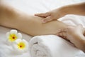 Woman receiving foot massage service from masseuse close up at hand and foot Royalty Free Stock Photo