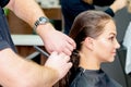 Woman receiving haircut. Royalty Free Stock Photo