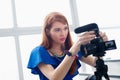 Woman Recording Vlog Video Blog Using DSLR Camera Royalty Free Stock Photo