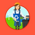 Woman with recycle bin and trash can. Royalty Free Stock Photo