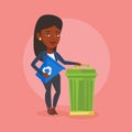 Woman with recycle bin and trash can. Royalty Free Stock Photo