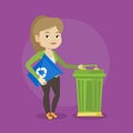 Woman with recycle bin and trash can. Royalty Free Stock Photo