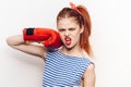 woman red boxing glove workout fashion studio Royalty Free Stock Photo