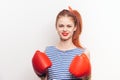 woman red boxing glove workout fashion studio Royalty Free Stock Photo