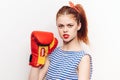 woman red boxing glove workout fashion studio Royalty Free Stock Photo