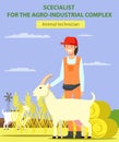 Woman in Cap with Goat on Field. Animal Technician Royalty Free Stock Photo