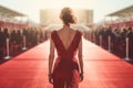 Woman red carpet flash. Generate Ai Royalty Free Stock Photo