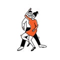 Woman in red dress dancing with man. Modern couple dance at party. Tango milonga vector outline illustration Royalty Free Stock Photo