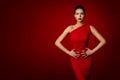 Woman Red Dress, Fashion Model Elegant Gown, Young Girl Beauty Royalty Free Stock Photo